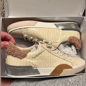 Dolce Vita Cream and Silver Textured Sneakers